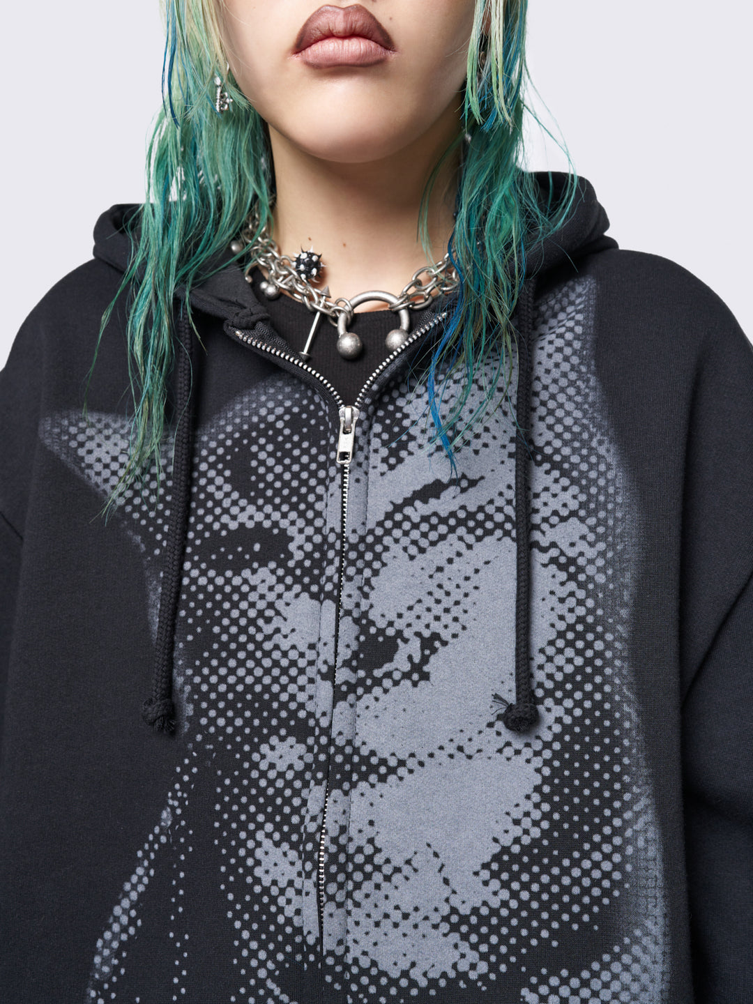 Kitty Graphic Oversized Zip Up Hoodie in Black | Minga London