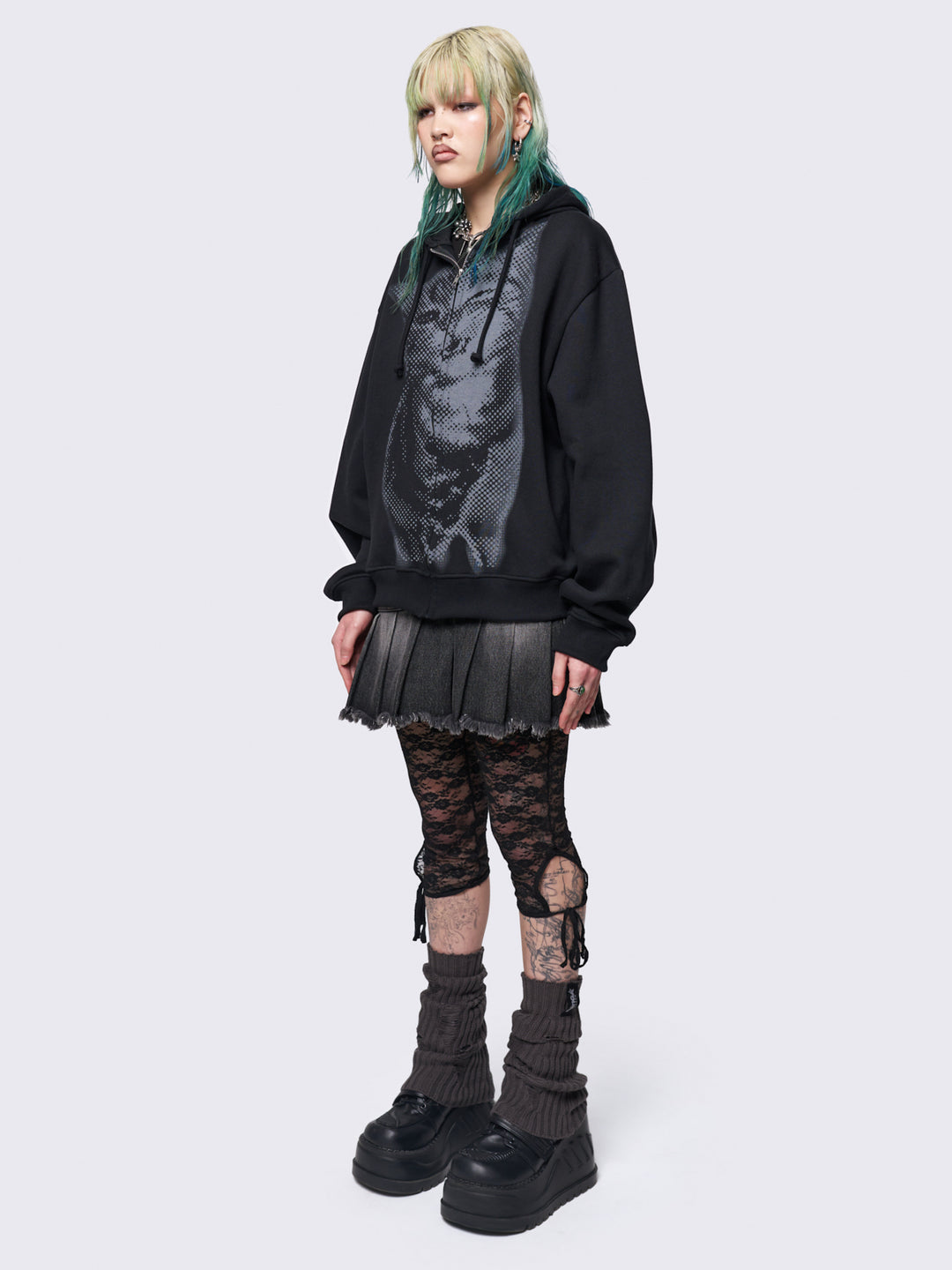 Kitty Graphic Oversized Zip Up Hoodie in Black | Minga London