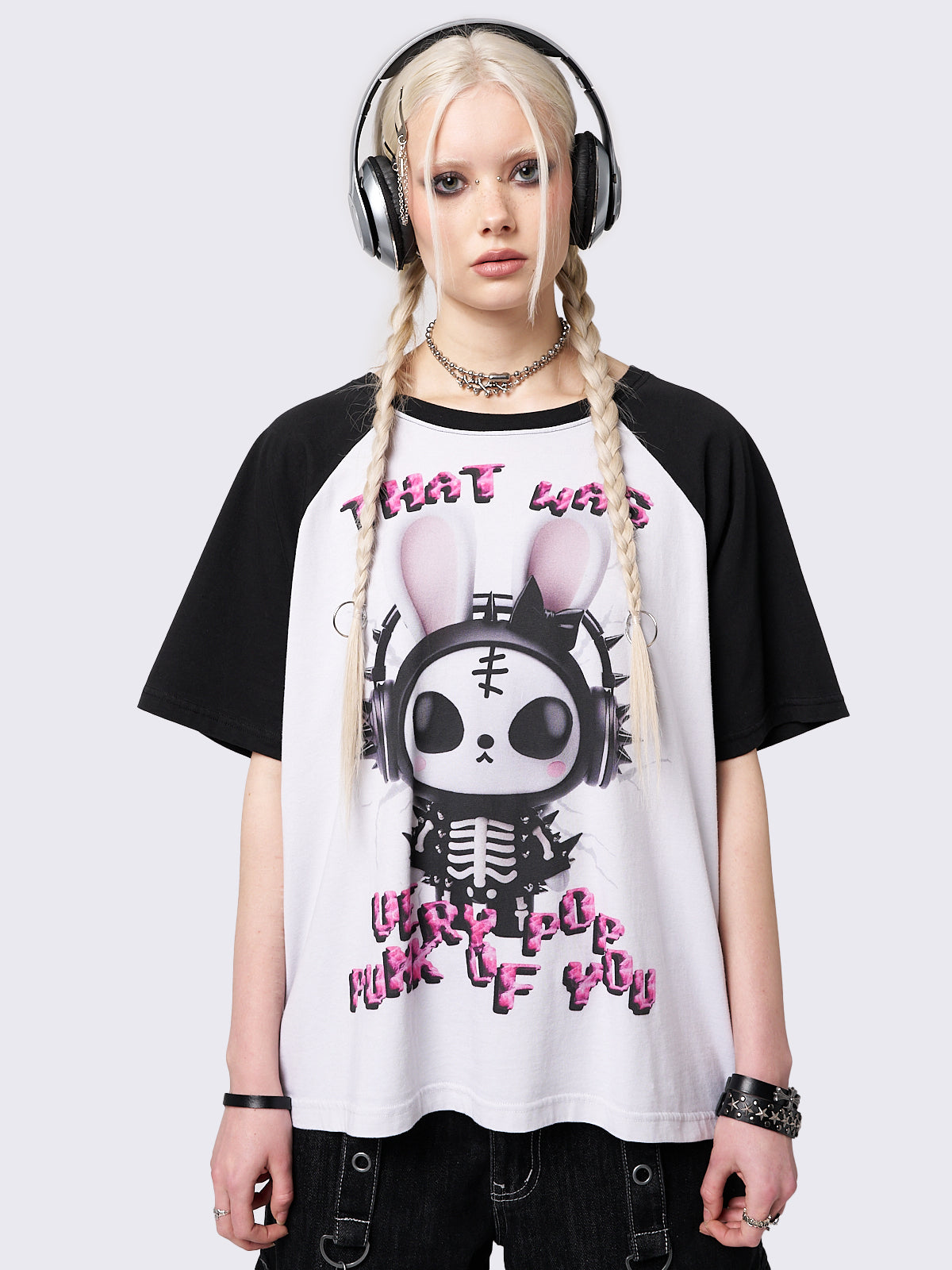 Pop Punk Bunny Raglan Graphic T-shirt