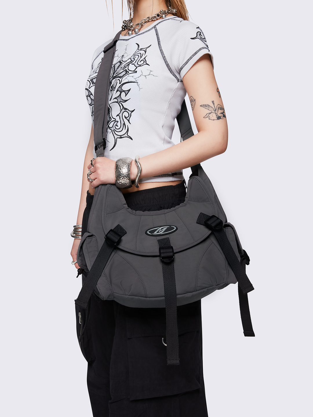 Grey Nylon Multipocket Crossbody Bag | Minga London