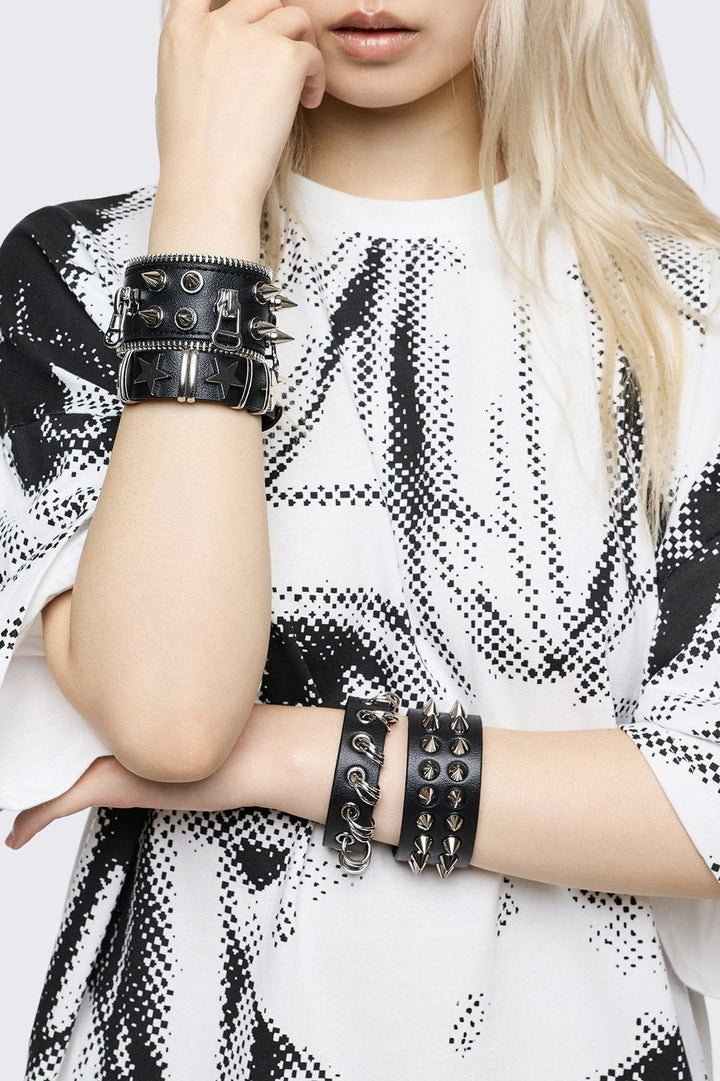 4 Pc Leather Bracelet Set - Spikes, Studs and Eyelets | Minga London