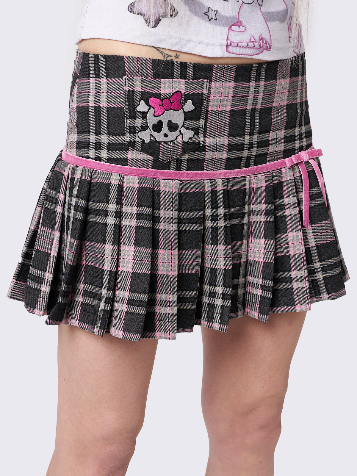 Rebel Pink Bow Plaid Mini Skirt