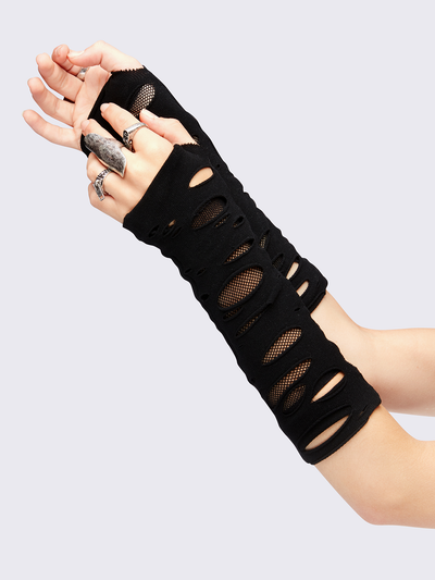 Ripped Fishnet Arm Warmers