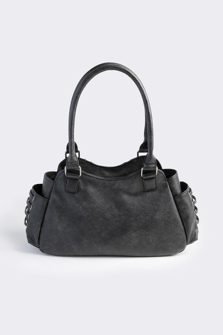 Vegan Leather Eyelet Shoulder Bag in Black | Minga London