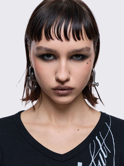 Silver 6pc earring set with nut, bolt and more hardware designs