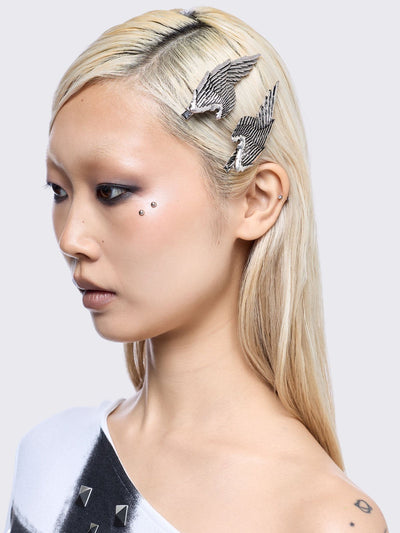 Set of 4 hair clips: Wings, eyelet bow and angel cross