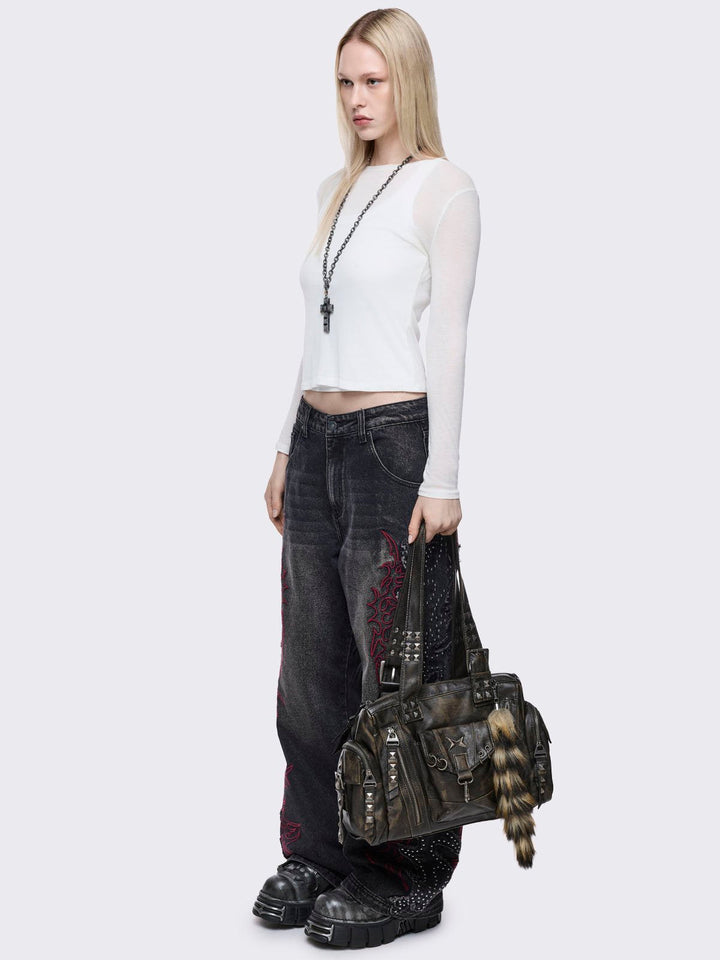 Black Vegan Leather Multi Pocket Shoulder Bag | Minga London