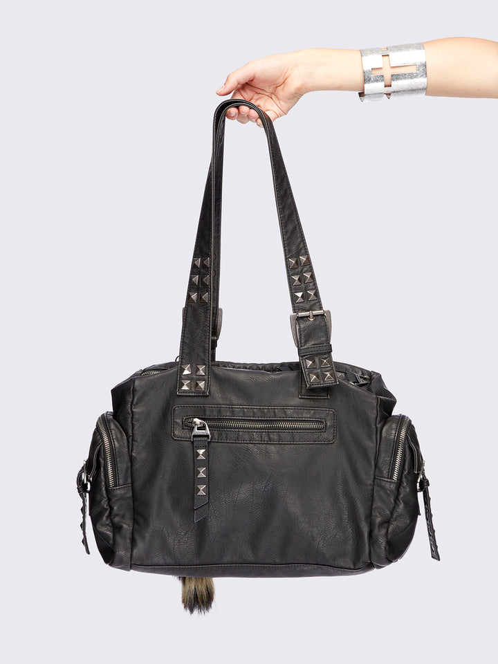 ★極美品★LEATHER MULTI SHOULDER BAG Black Vegan Leather Multi Pocket Shoulder Bag | Minga London