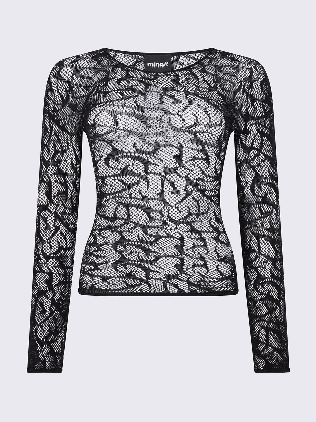 Black Cyber Sigilism Graphic Fishnet Top Minga London