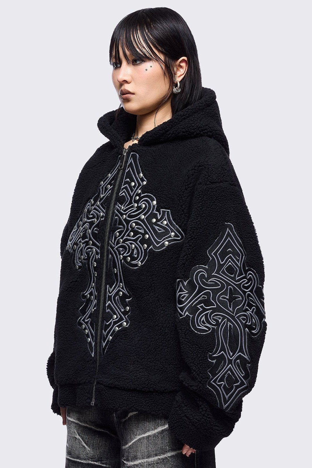 Star Fleece × Black Fringe Layered Top ブランド 品 通販ファッション - Star Fleece × Black Fringe Layered