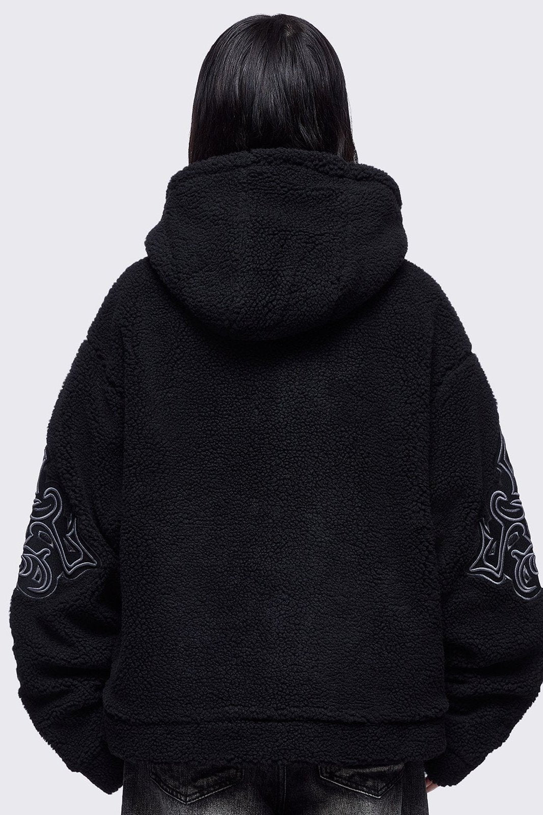 Black Borg Fleece Jacket with Patch Crosses | Minga London