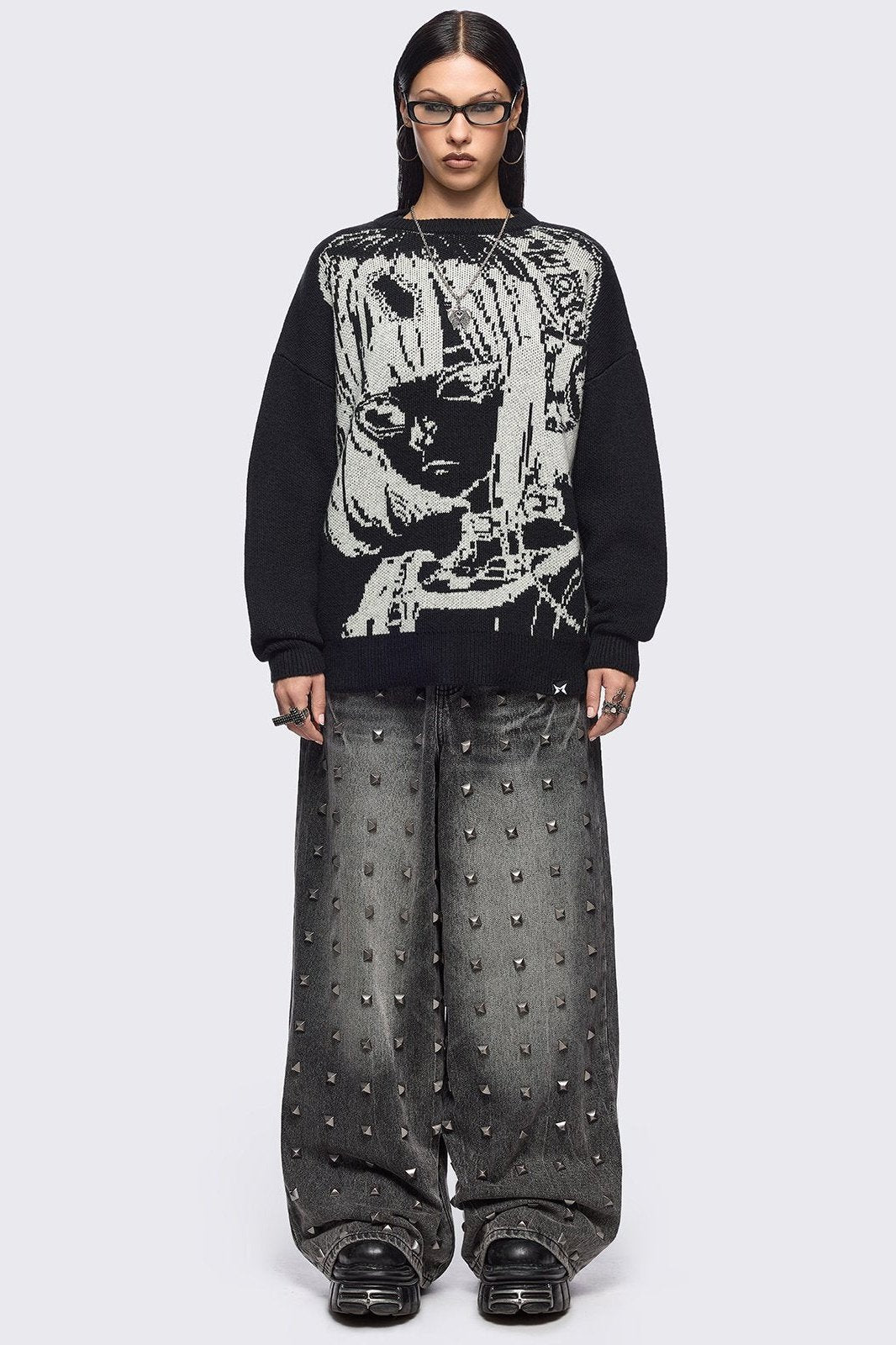 Anime Girl Graphic Knitted Jacquard Sweater | Minga London