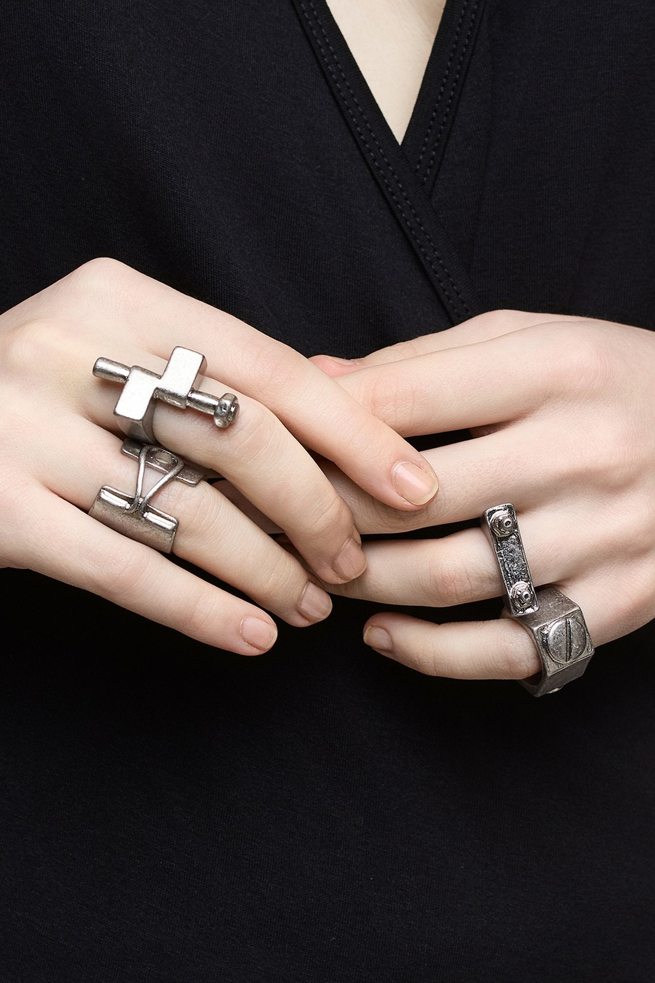 Silver Hardware Ring Set - Grunge | Minga London