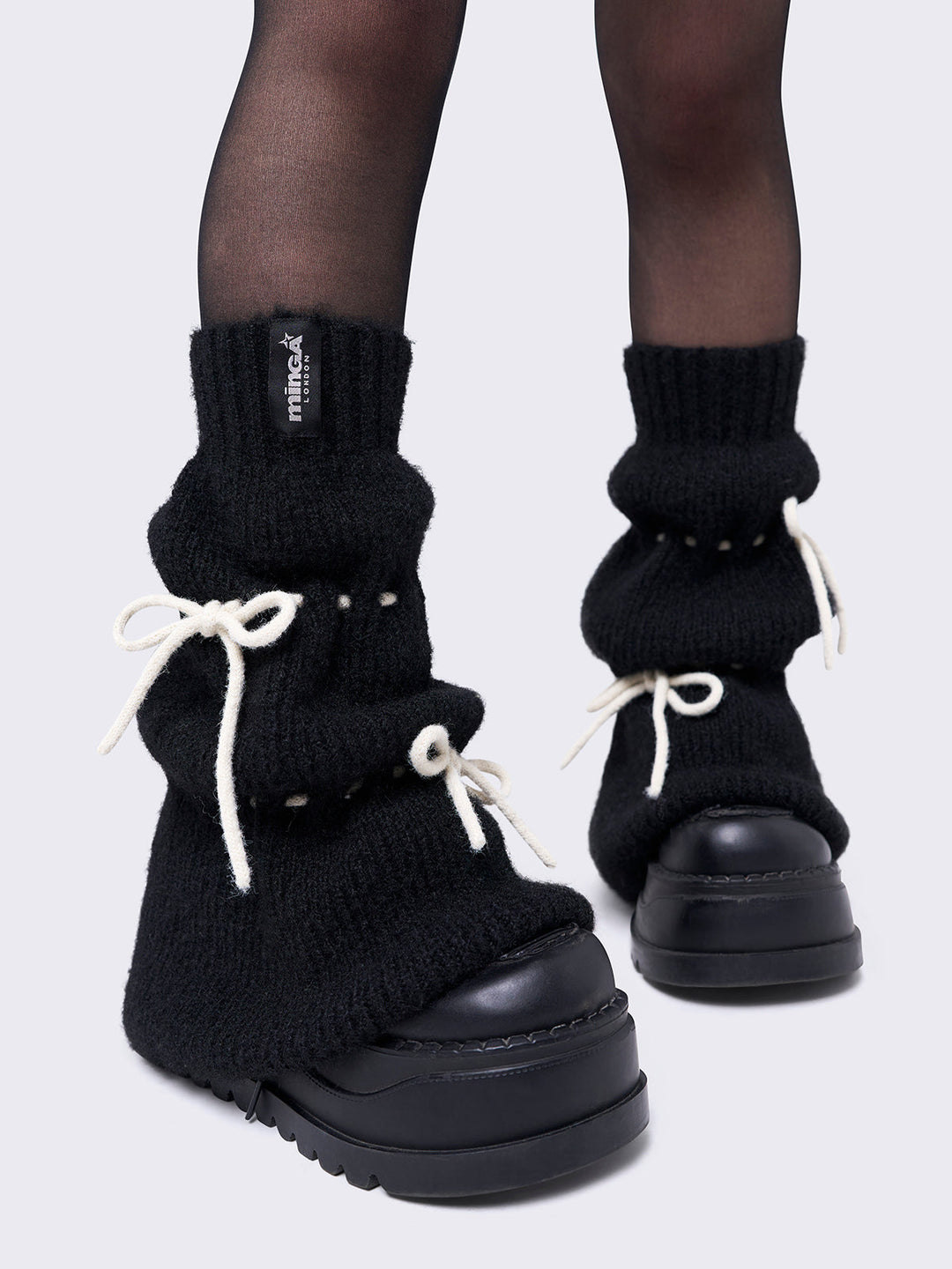 Black Knitted Leg Warmers with Bows Minga London - Main Image