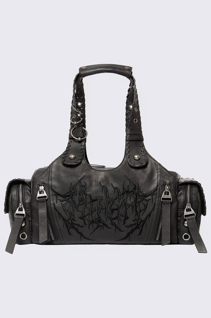 Vegan Leather Sigilism Shoulder Bag in Black | Minga London