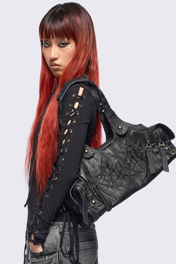 Vegan Leather Sigilism Shoulder Bag in Black | Minga London