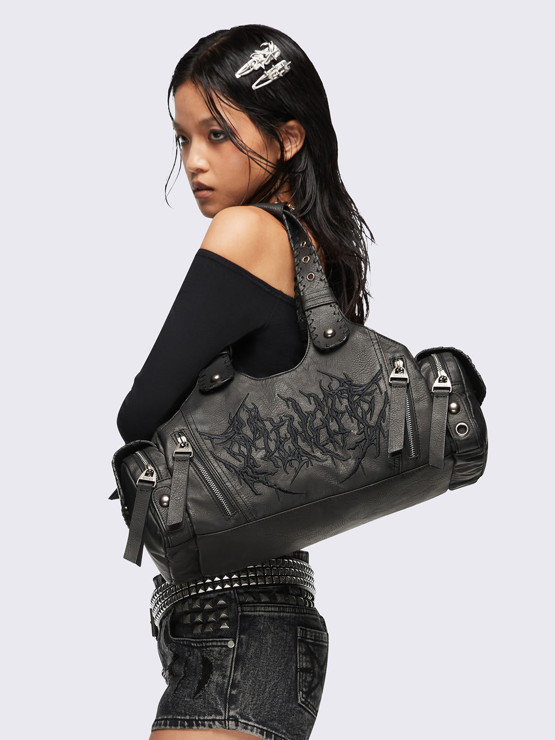 Vegan Leather Sigilism Shoulder Bag in Black | Minga London