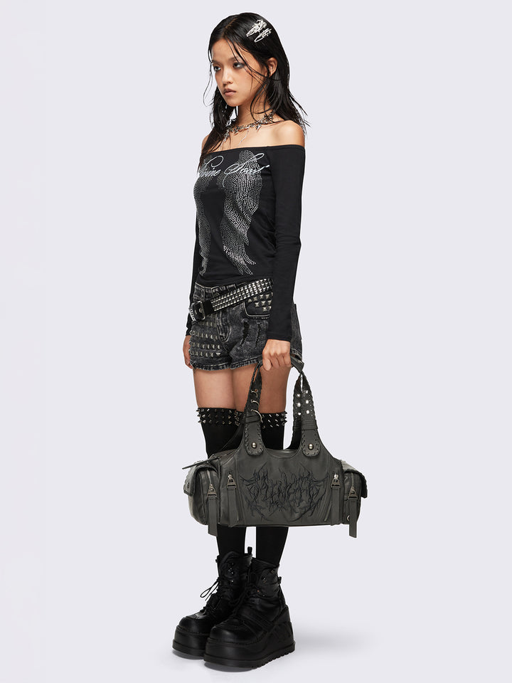 Vegan Leather Sigilism Shoulder Bag in Black | Minga London