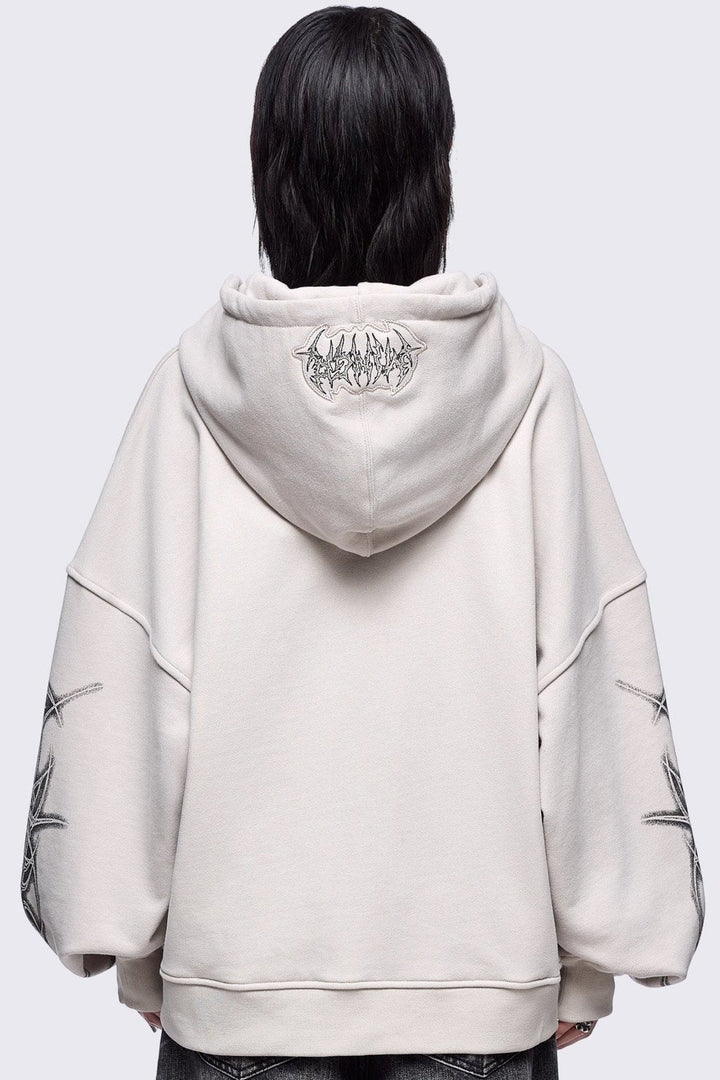 Oversized Cyber Sigilism Zip Up Hoodie in Grey | Minga London