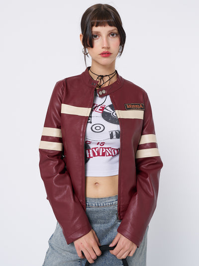 Chiara Red Vegan Racer Jacket - Minga London