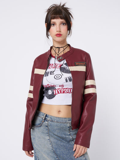 Chiara Red Vegan Racer Jacket - Minga London