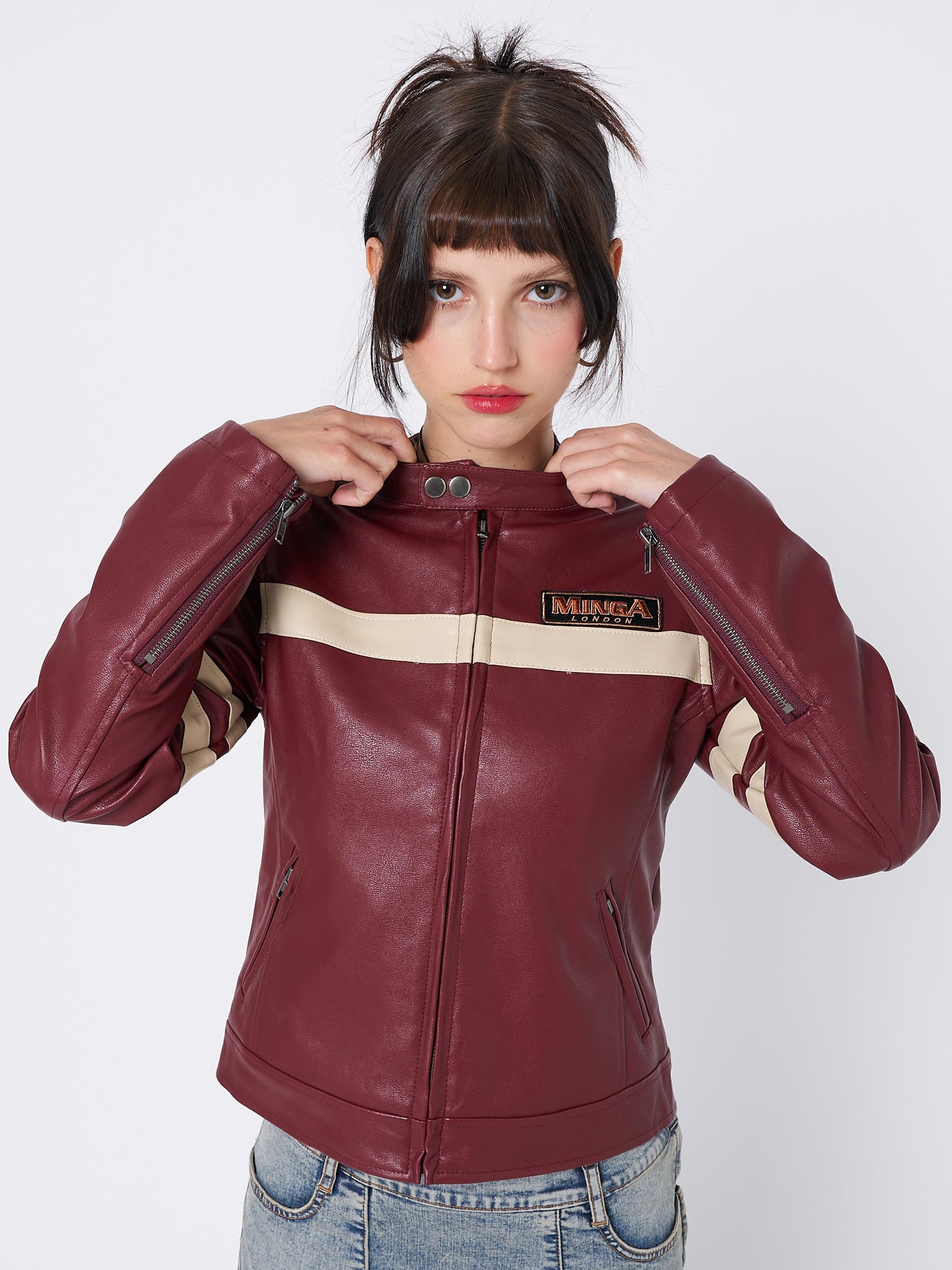 Chiara Red Vegan Racer Jacket - Minga London