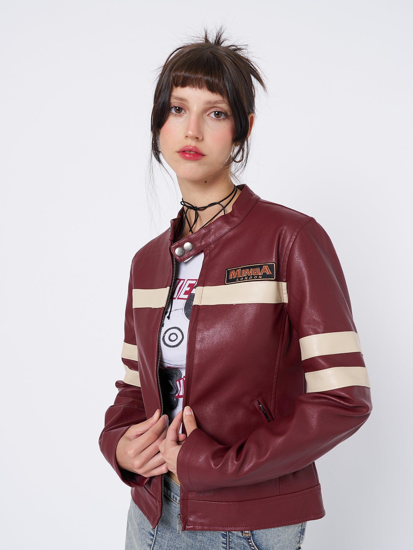 Chiara Red Vegan Racer Jacket - Minga London