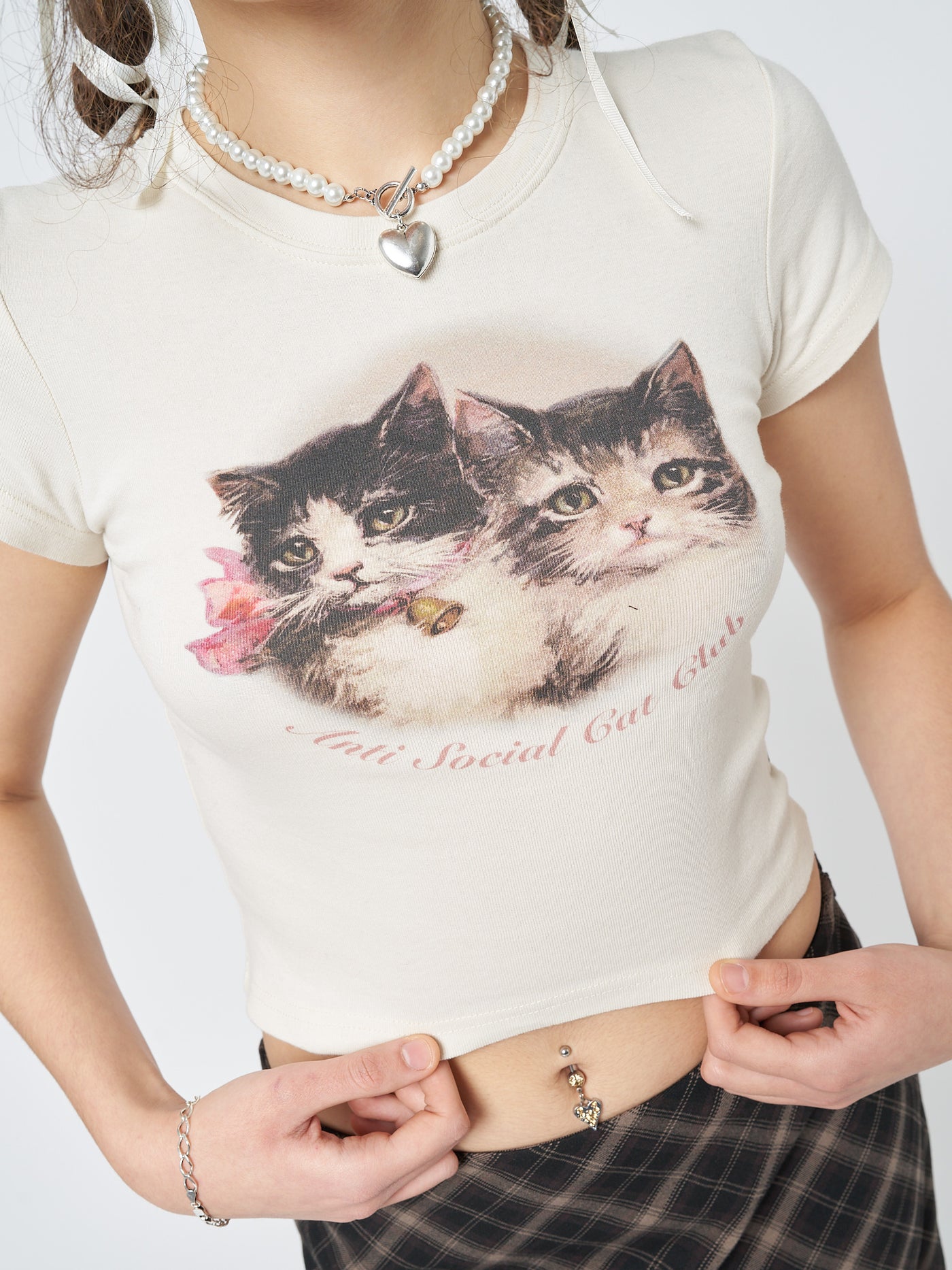 Anti Social Cat Club Ecru Baby Tee - Minga London