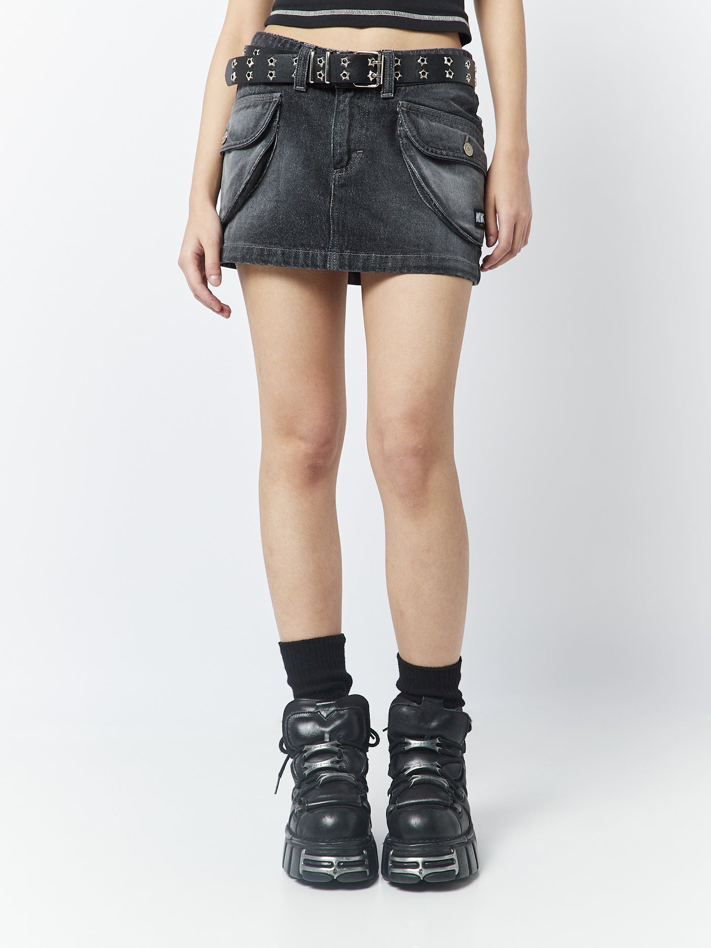 Ashley Washed Black Mini Cargo Skirt - Minga London