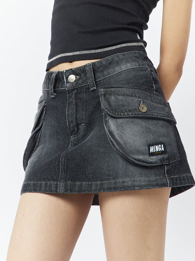 Ashley Washed Black Mini Cargo Skirt - Minga London