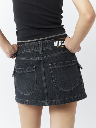 Ashley Washed Black Mini Cargo Skirt - Minga London