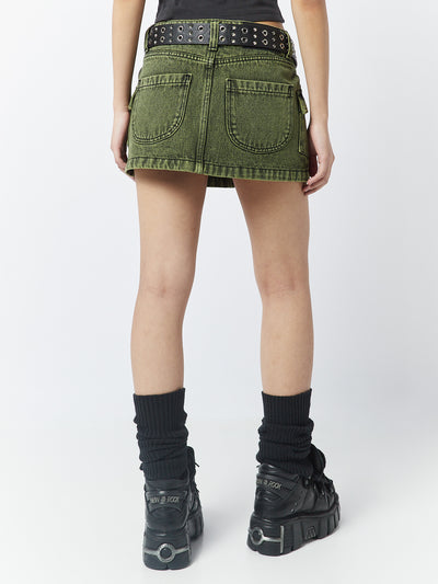 Ashley Washed Green Mini Cargo Skirt - Minga London