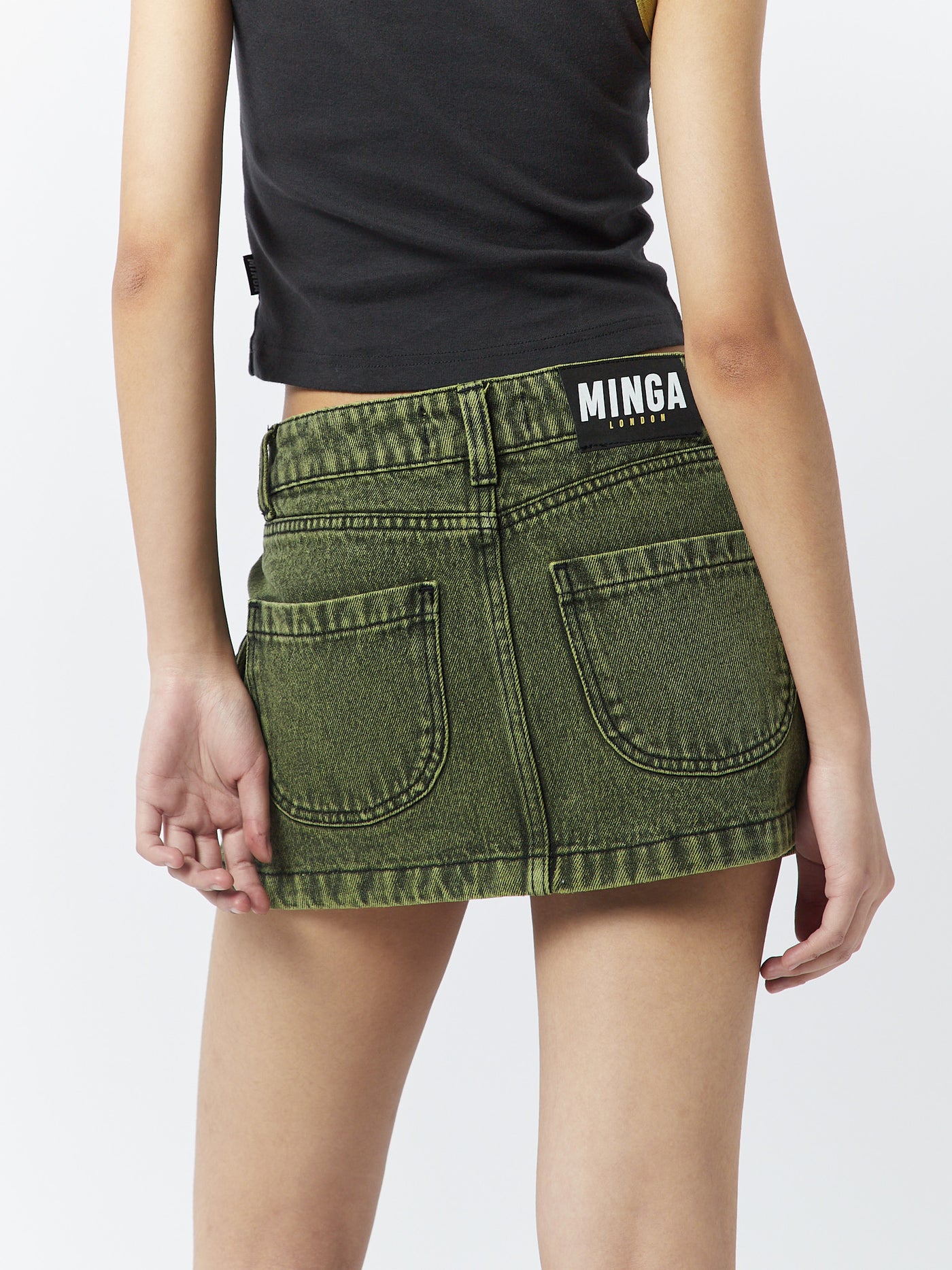 Washed Green Mini Denim Cargo Skirt - Minga London