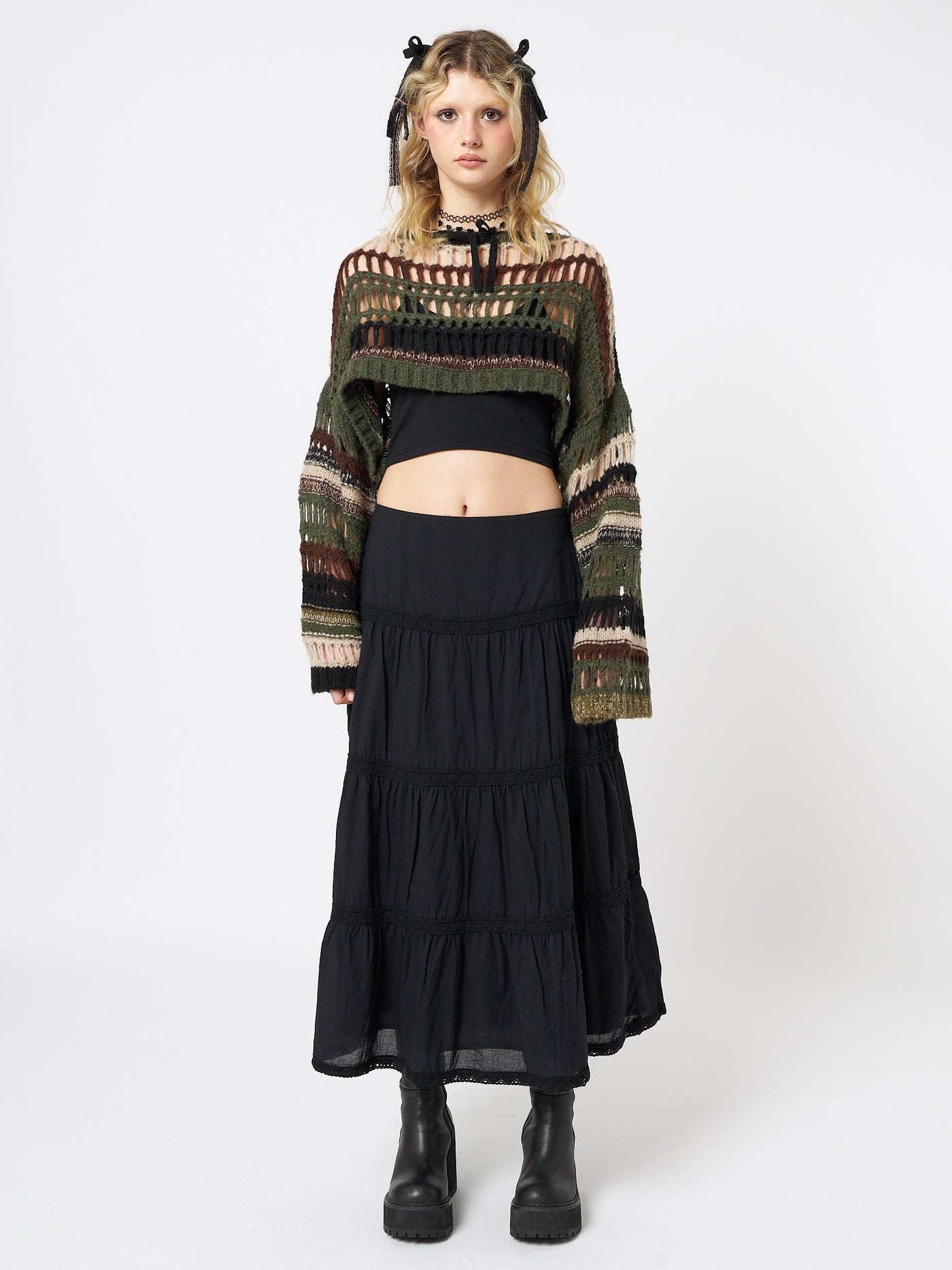 Giselle Green Extreme Crop Knit Sweater - Minga London