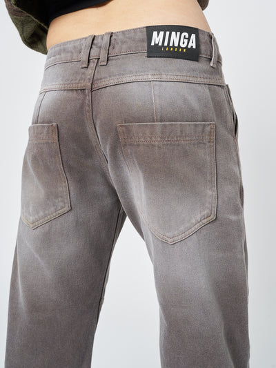 Brew Washed Brown Straight Jeans - Minga London