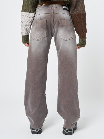 Brew Washed Brown Straight Jeans - Minga London