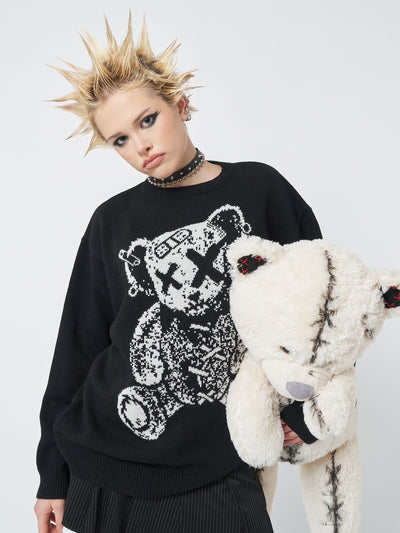 Broken Teddy Bear Jacquard Knit Jumper - Minga London