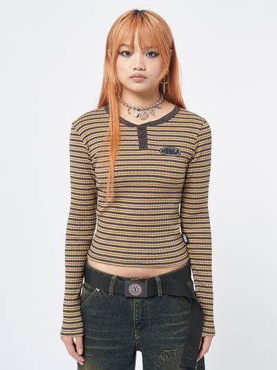 Brownie Half Button Striped Rib Top - Minga London