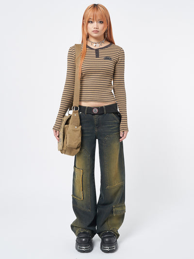 Brownie Half Button Striped Rib Top - Minga London