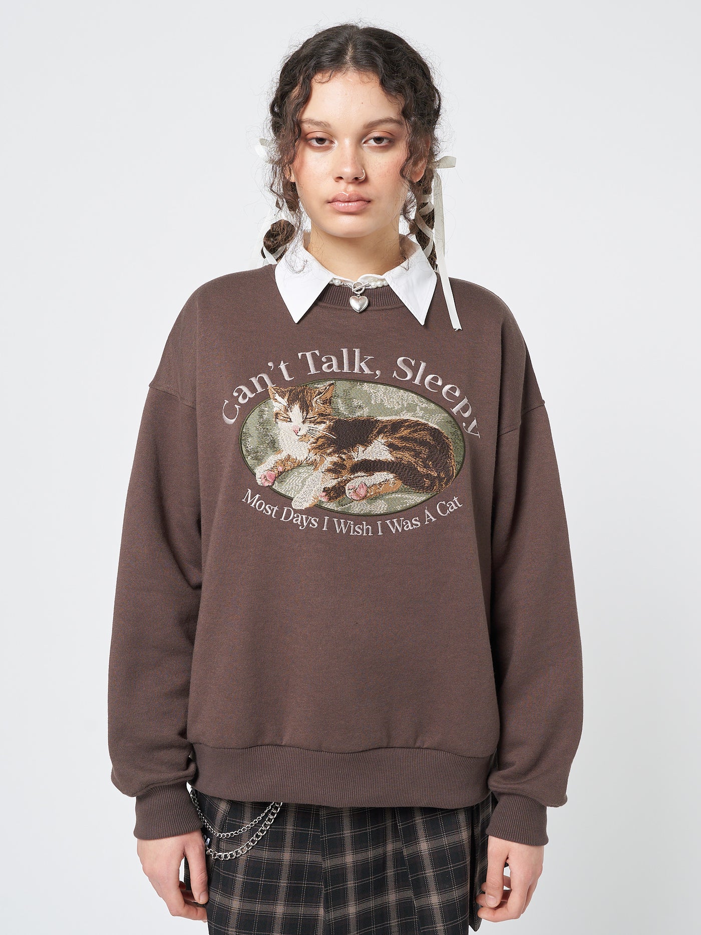 Can’t Talk Cat Embroidered Sweatshirt - Minga London
