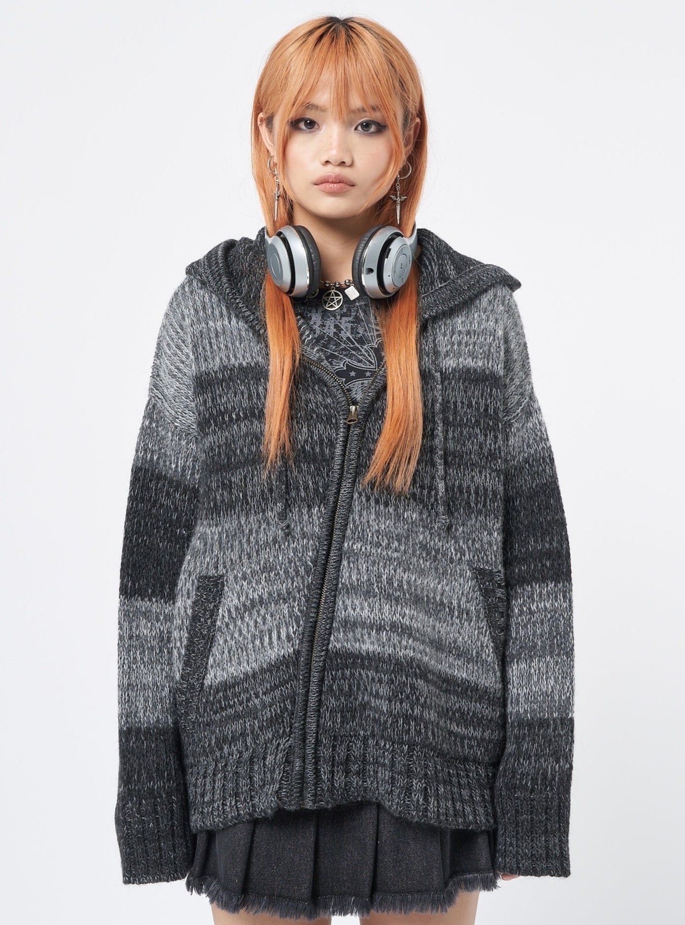 VCM Y2K Lace Hoodie – Reversible Oversized Zip Up Hoodie, 2000s Grunge Baggy Style, Unisex Casual Sweatshirt With Pockets