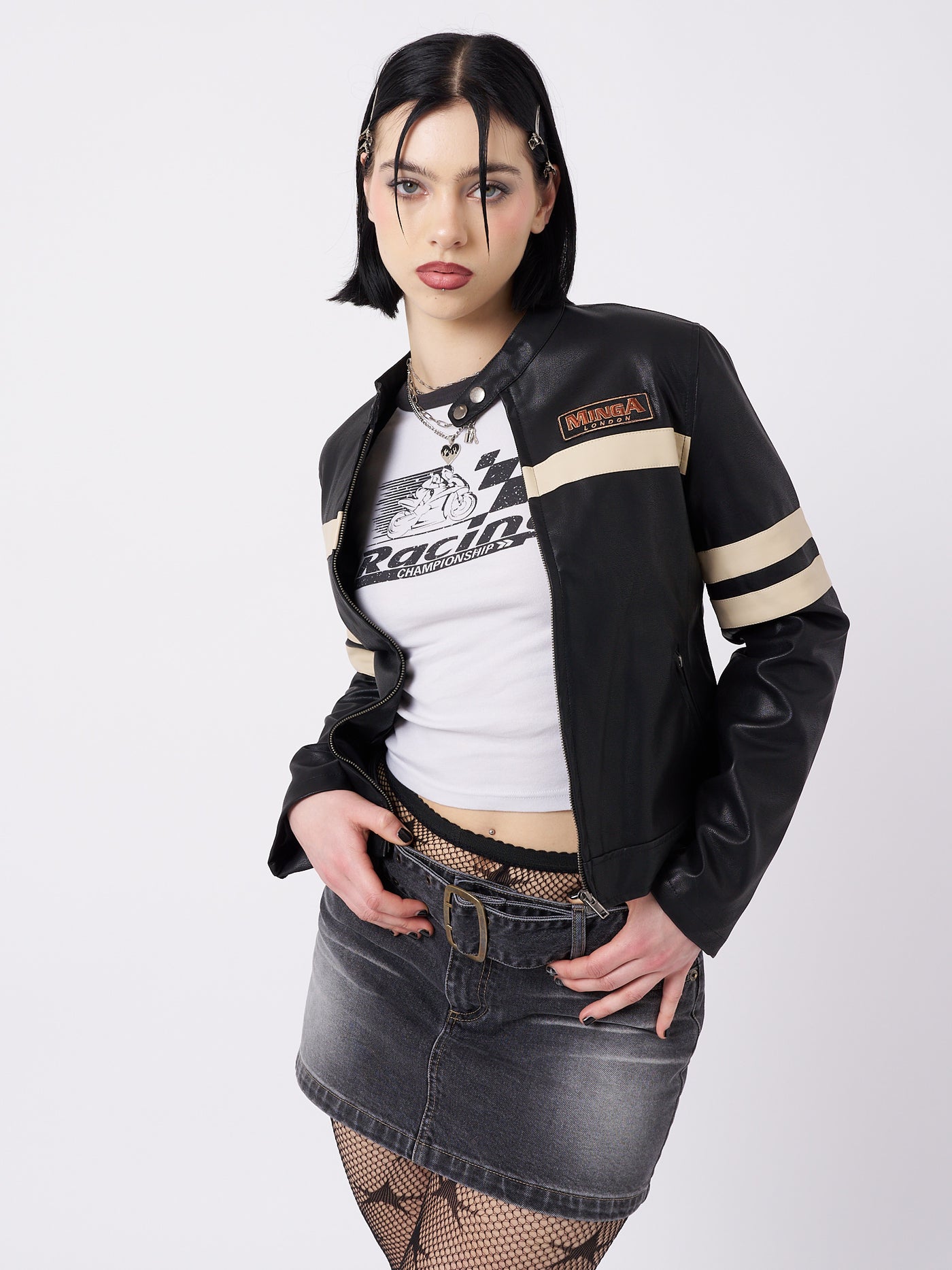 Chiara Black Vegan Racer Jacket - Minga London