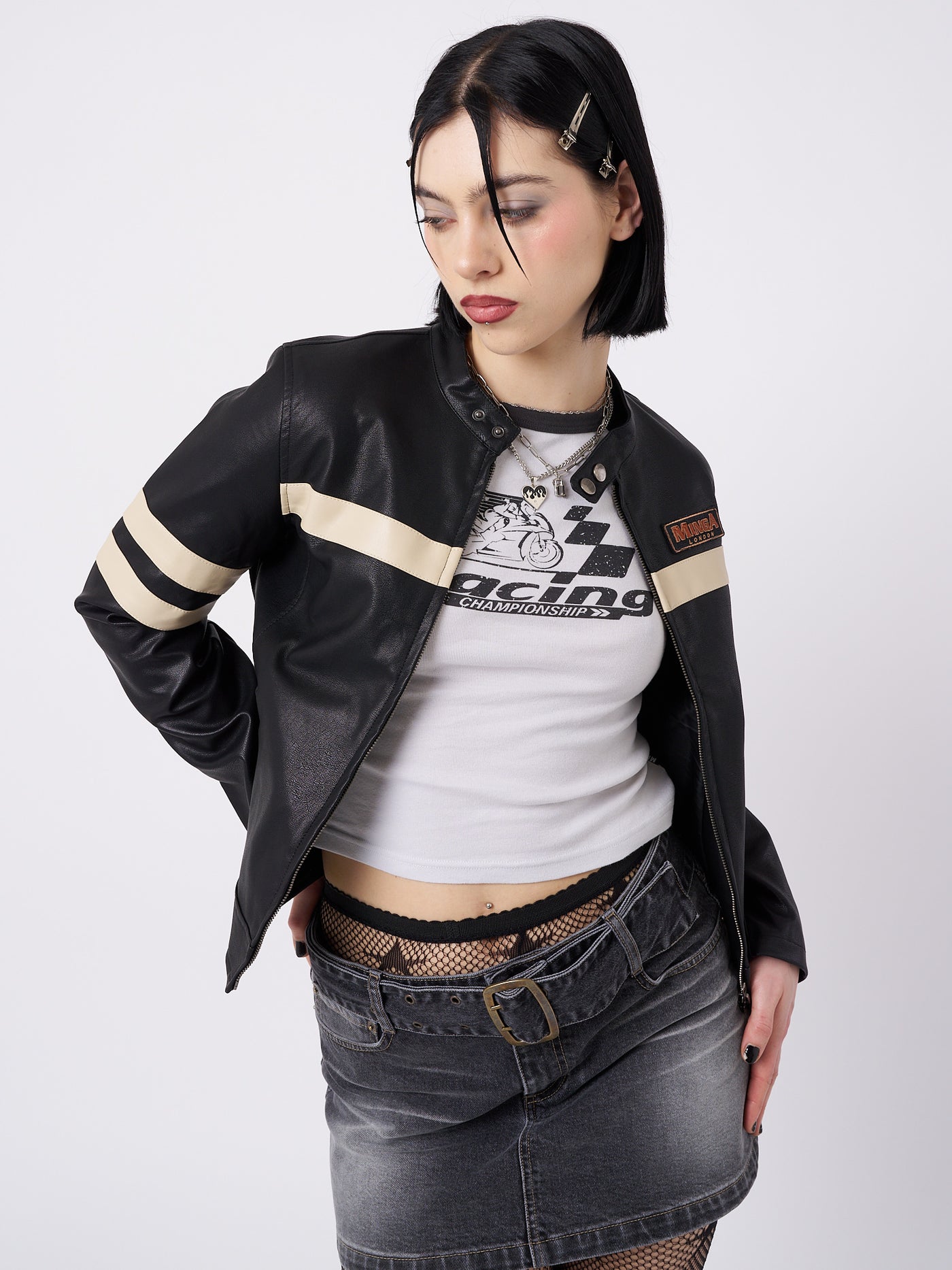 Chiara Black Vegan Racer Jacket - Minga London