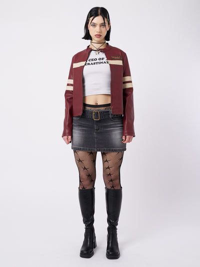 Chiara Red Vegan Racer Jacket - Minga London