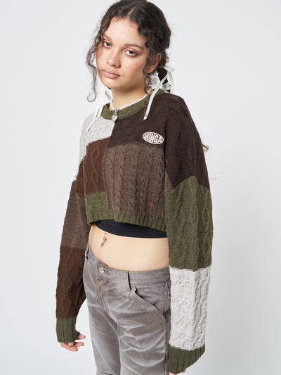 Gigi Patchwork Cable Knit Crop Jumper - Minga London