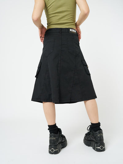 Fae Black Cargo Midi Skirt - Minga London