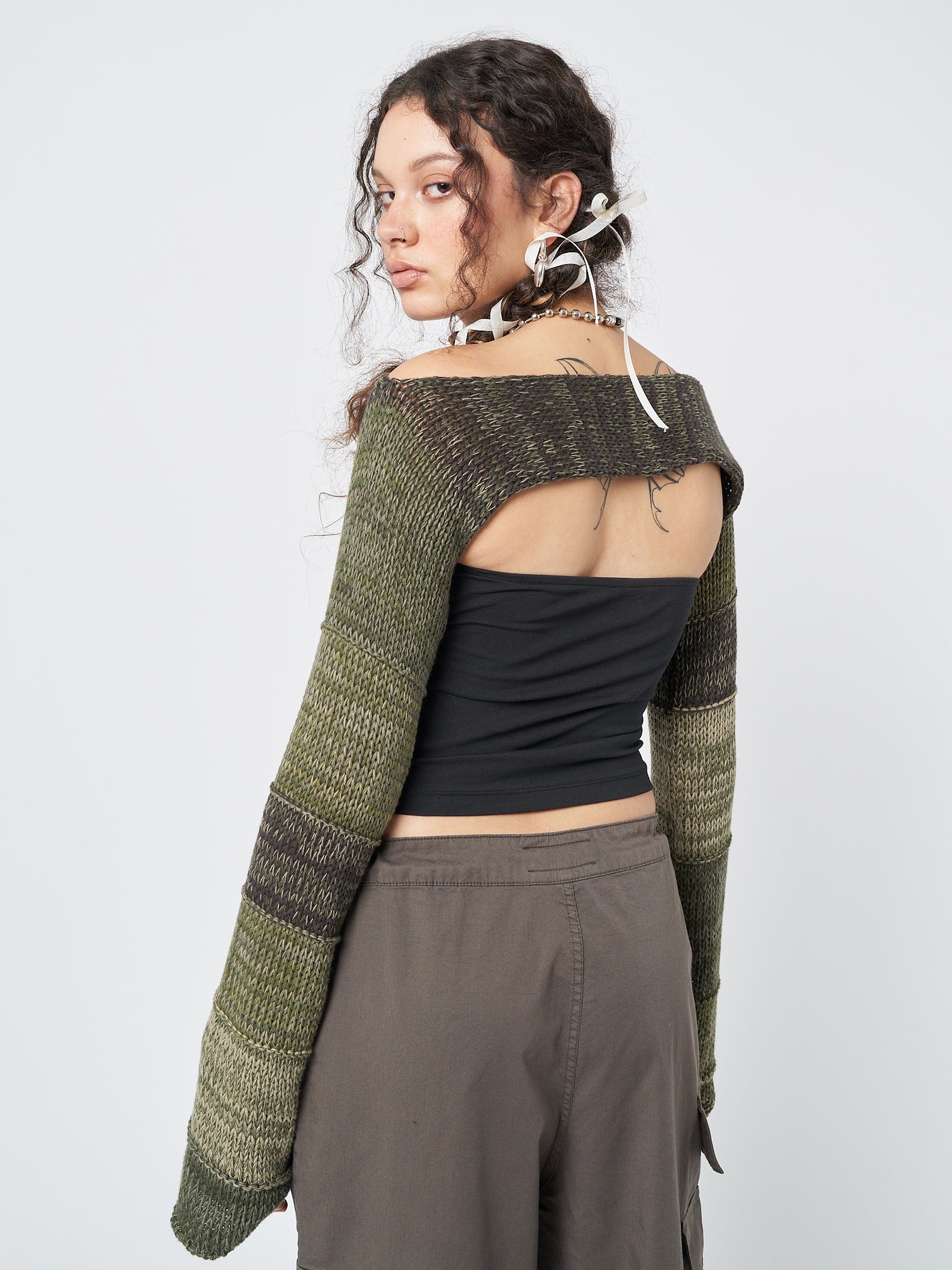 Fusion Green Patchwork Knitted Shrug - Minga London