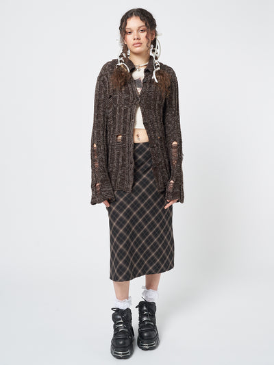 Gem Brown Distressed Knit Cardigan - Minga London