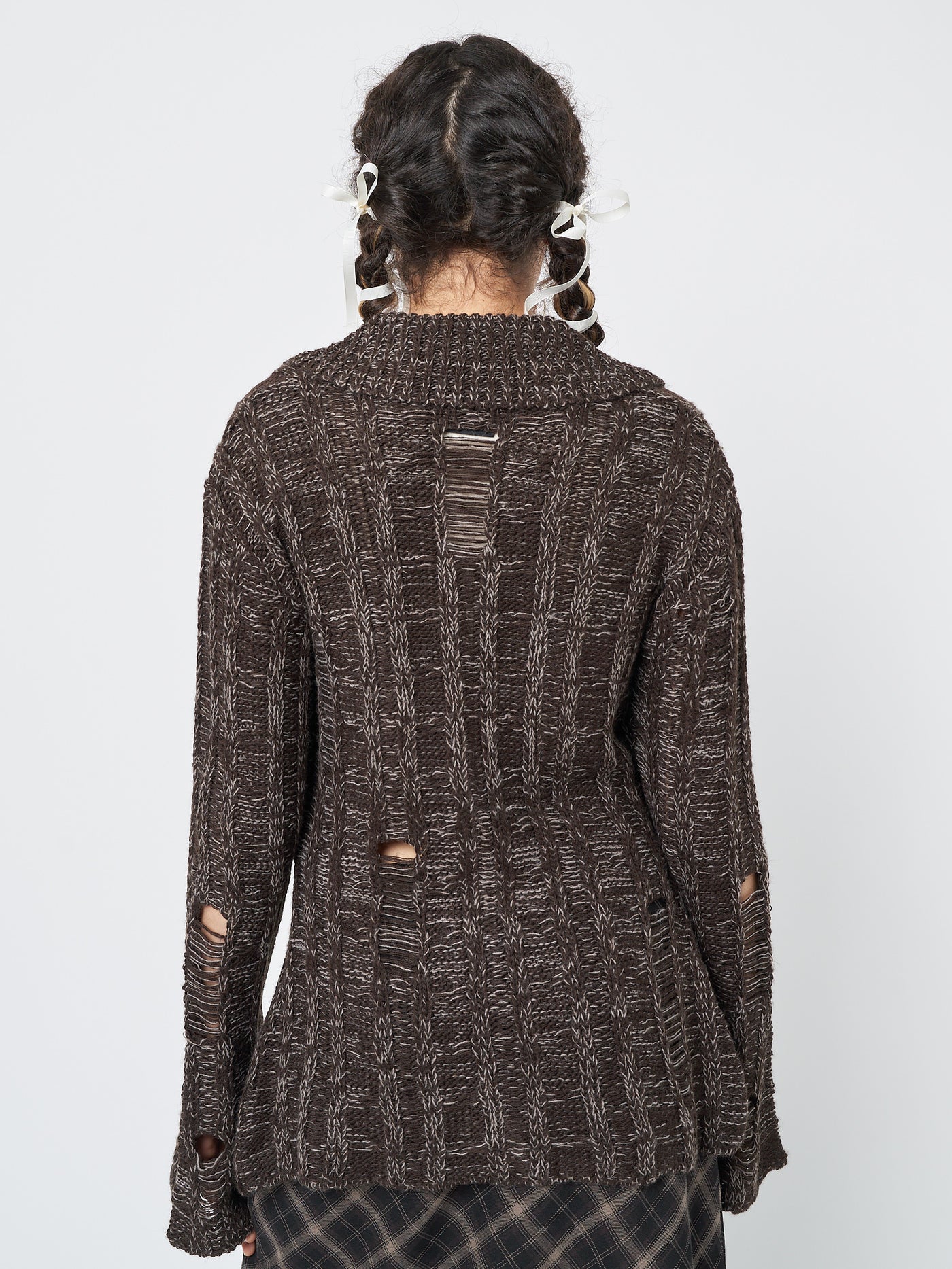 Gem Brown Distressed Knit Cardigan - Minga London