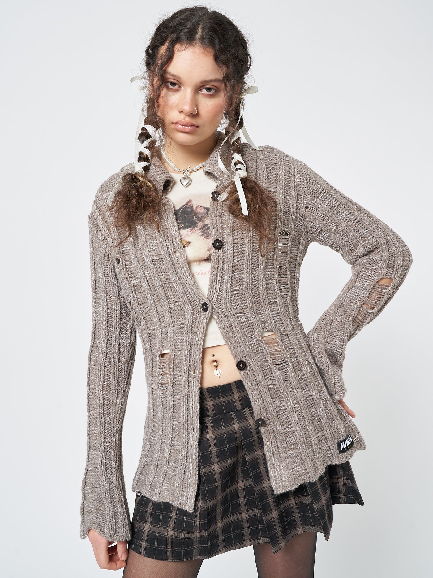 Gem Sand Distressed Knit Cardigan - Minga London